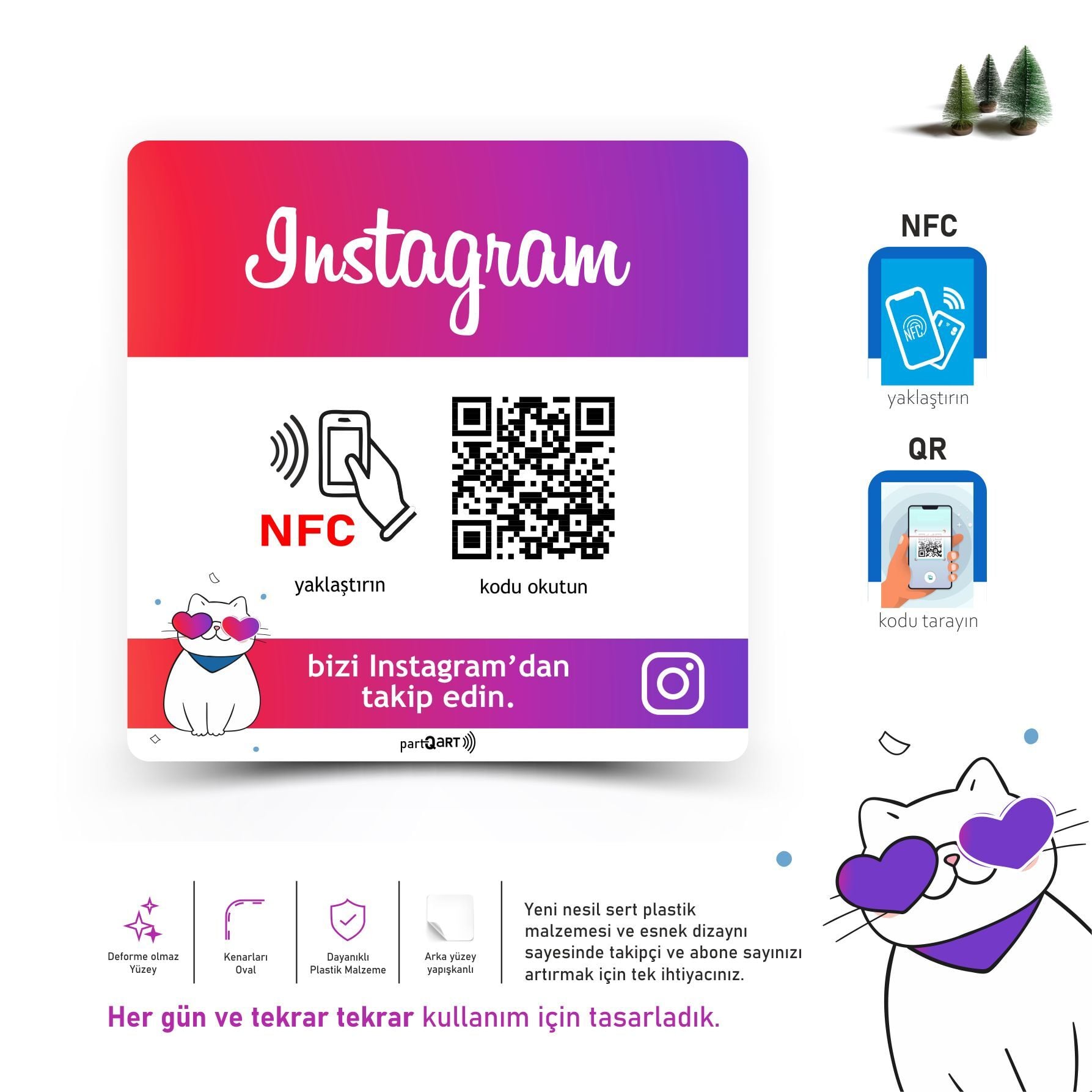 partQART Instagram Takip Levhası, (NFC+QR)