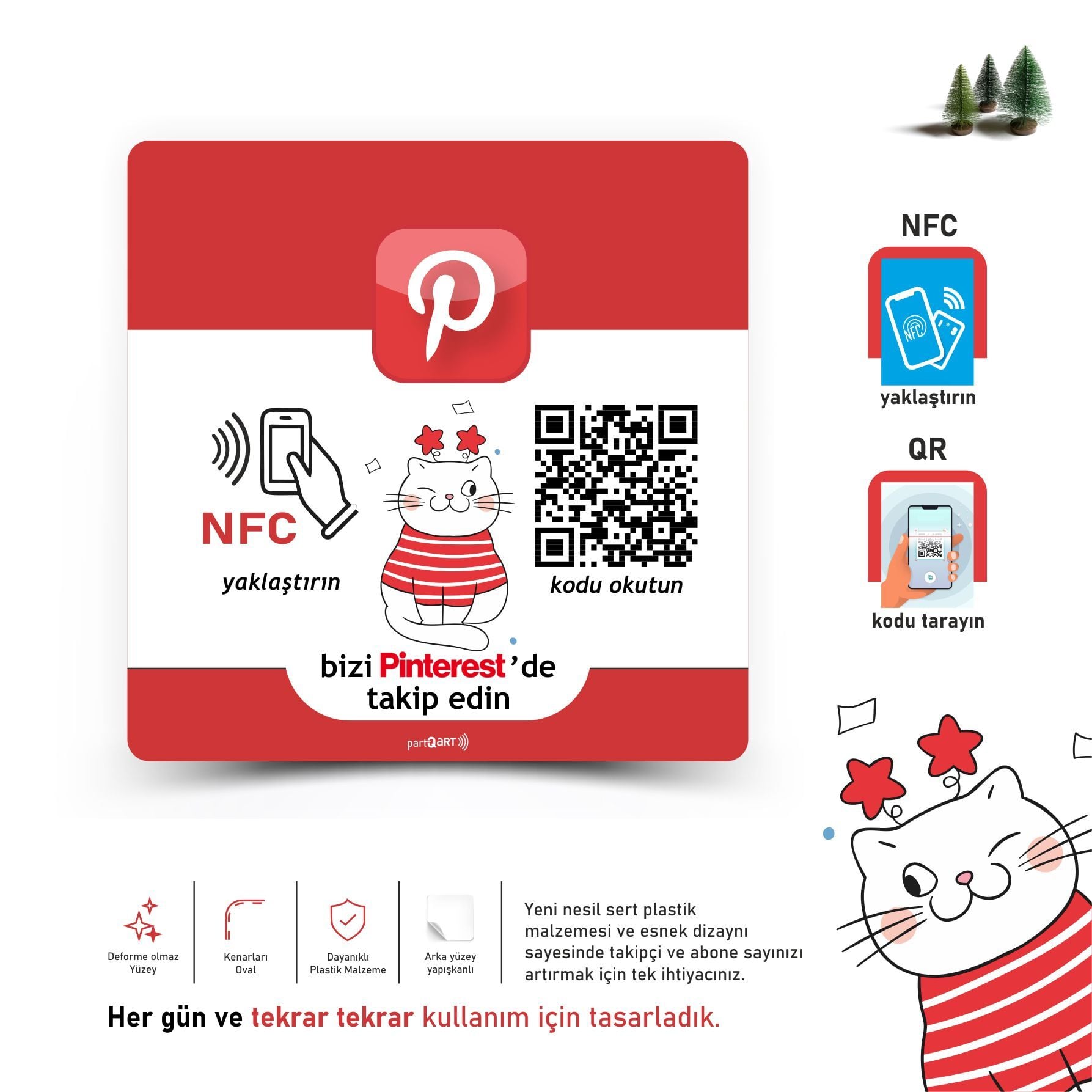 partQART Pinterest Takip Levhası, (NFC+QR)