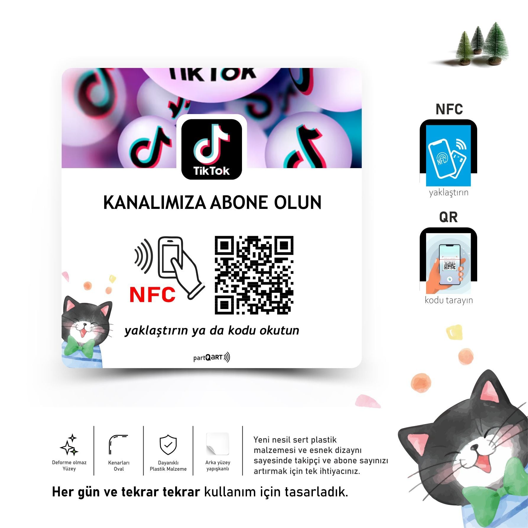 partQART TikTok Abone Levhası, (NFC+QR)