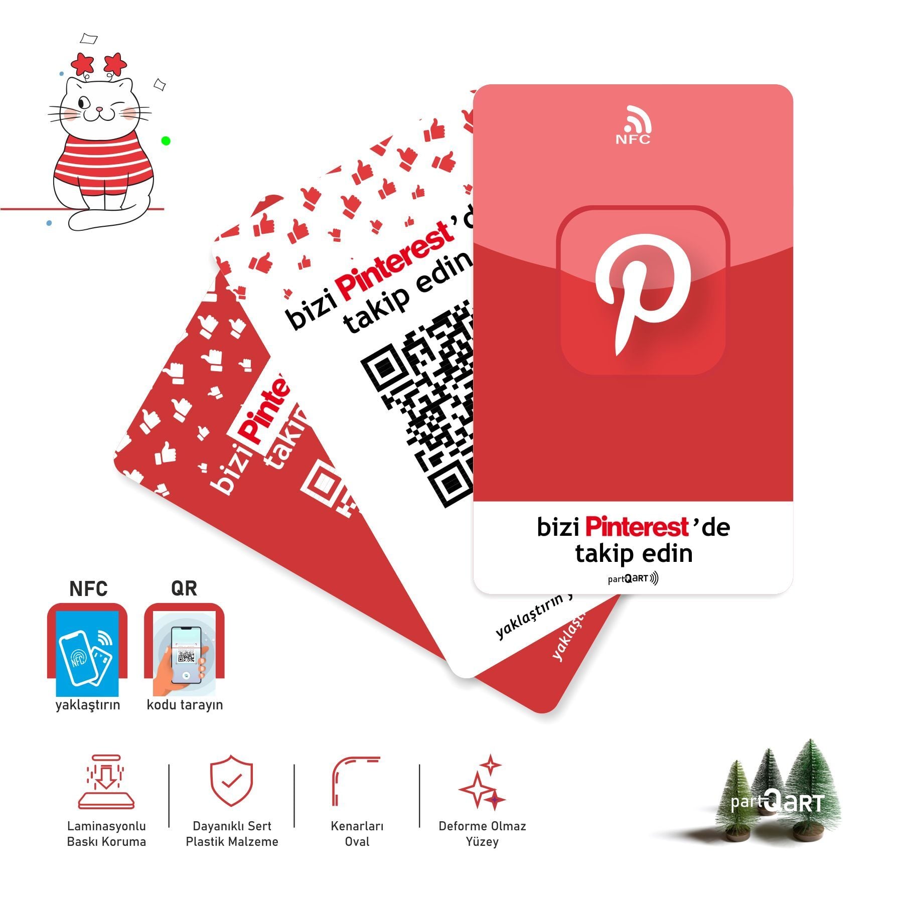 partQART Pinterest Takip Kartı, (NFC+QR)