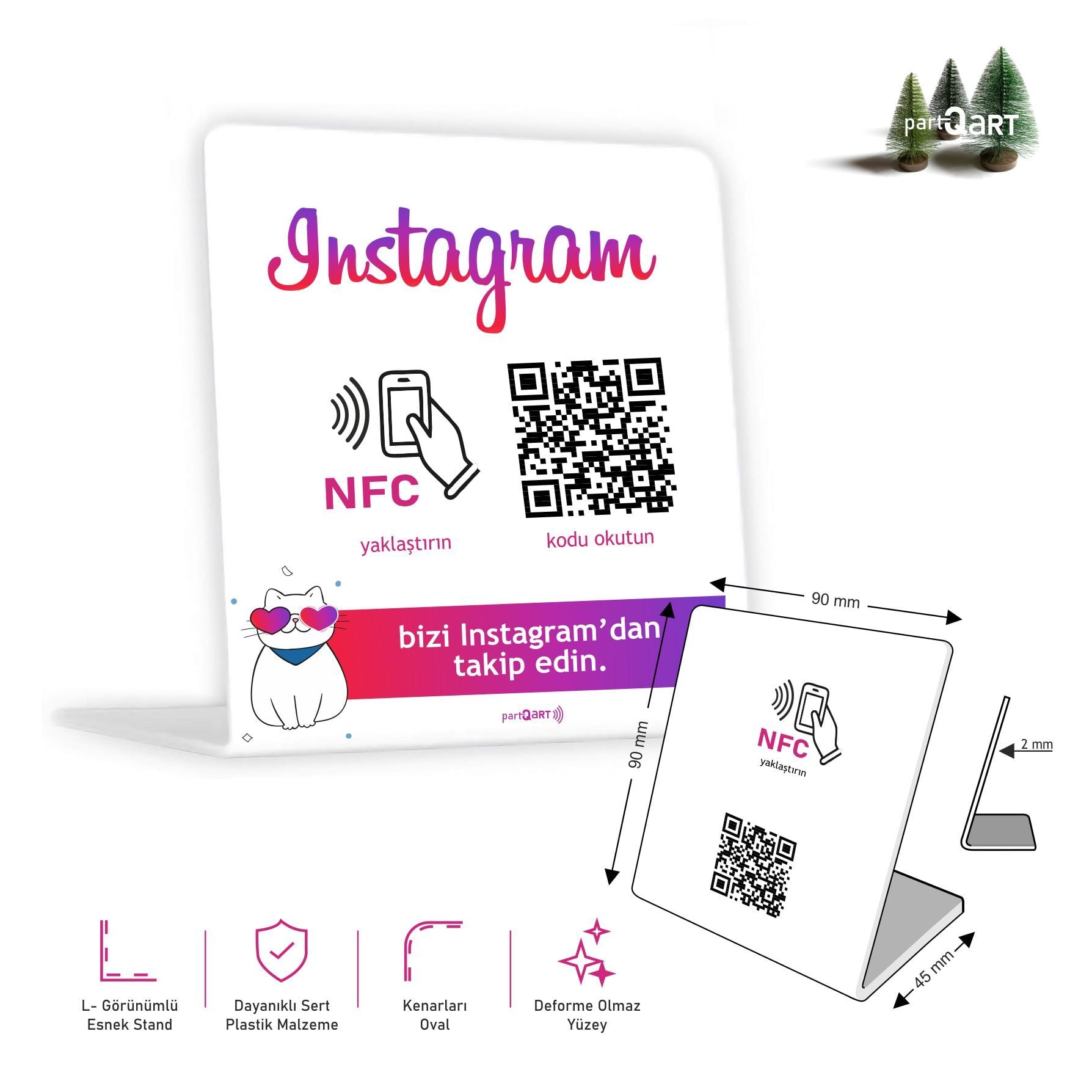 partQART Instagram Takip Standı, (NFC+QR)