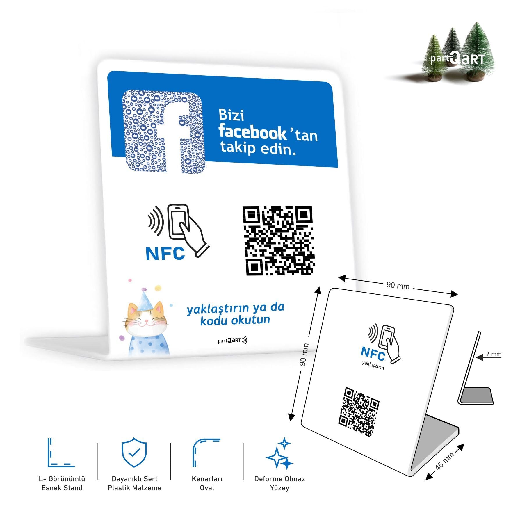 partQART Facebook Takip Standı, (NFC+QR)