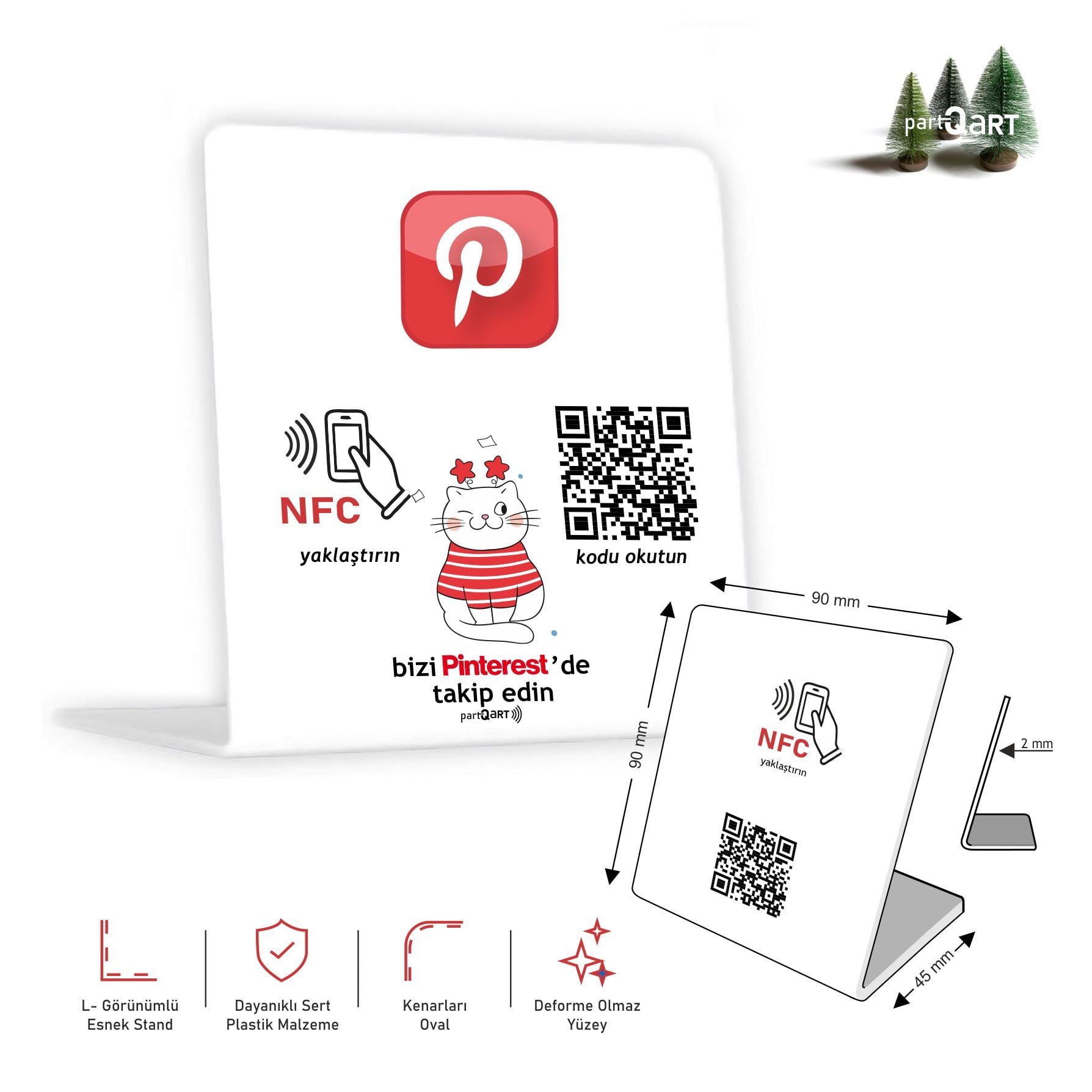 partQART Pinterest Takip Standı, (NFC+QR)